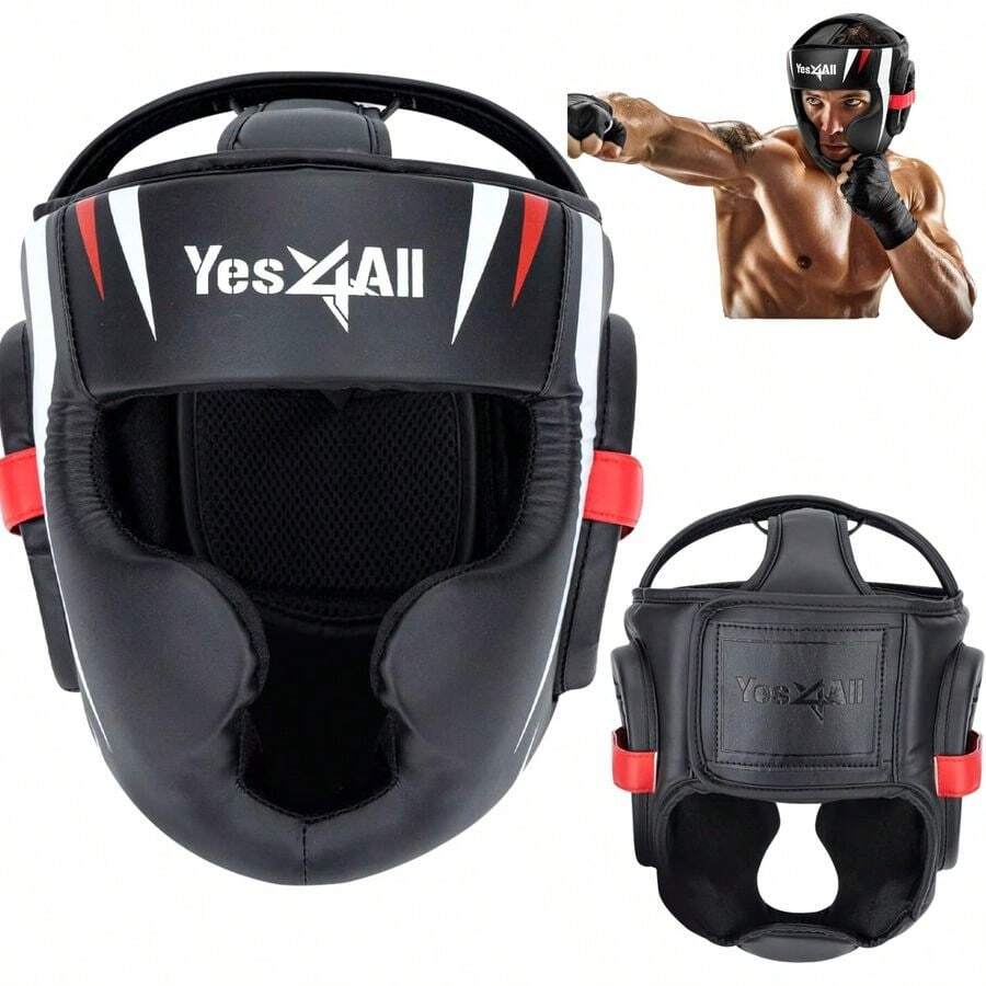 Extreme Full Face Boxing Helmet, Adjustable Sparring Guard, Martial Arts Head Guard With PU Leather For Muay Thai,... - AMedium - View 1