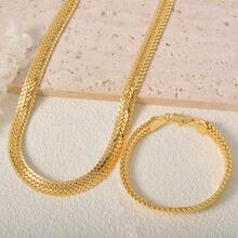 2PCS Fashion Personality 750 Italy 14k Copper Plated Double Strand Interwoven Byzantine Necklace Emperor Chain Men Women Daily Party Banquet Festival Wear - Gold - View 3