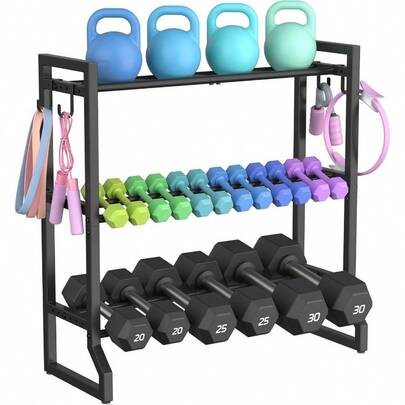 3 - Tier Adjustable Dumbbell Rack, 31 - Inch Weight Rack Home Gym With 4 Hooks, Home Gym Storage For Kettlebells, Space - Saving Dumbbell Stand - 400LB Capacity (Rack Only)