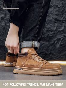 Flipark 1 Pair Men's Lace-Up Casual Shoes, Soft Bottom Comfortable Skateboard Sneakers, Lightweight High-Top Everyday Shoes - Yellow - View 3