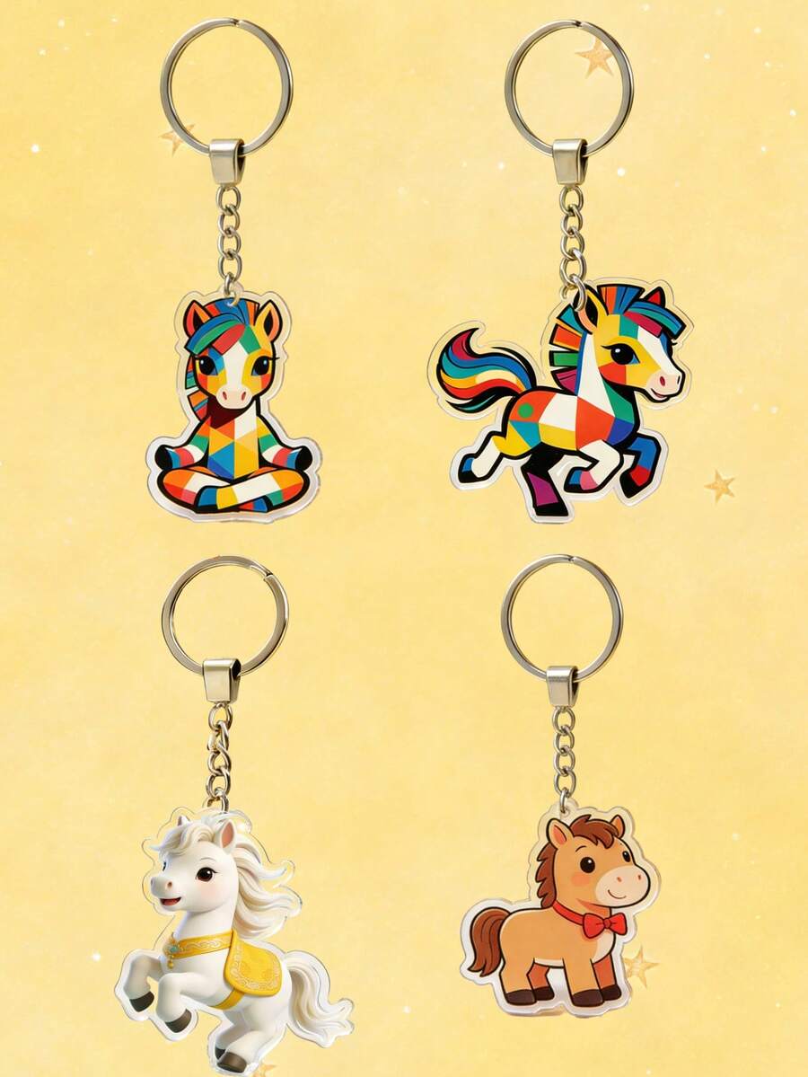 1个2D彩色小马亚克力钥匙扣，可爱卡通风格坐姿小马时尚吊坠，光泽透明独特设计，可挂在汽车后视镜上，装饰包包、钱包、铅笔盒、背包，男女通用工艺纪念品，适合用作钥匙收纳、家居装饰、小礼物 - 彩色 - 查看 1