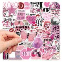 100pcs Y2K Style Pink Cartoon Graffiti Stars & Lips Art Stickers, Waterproof & Durable For Laptop, Phone, Car, Skateboard, Water Bottle, Planner, Diary - Pink - View 6