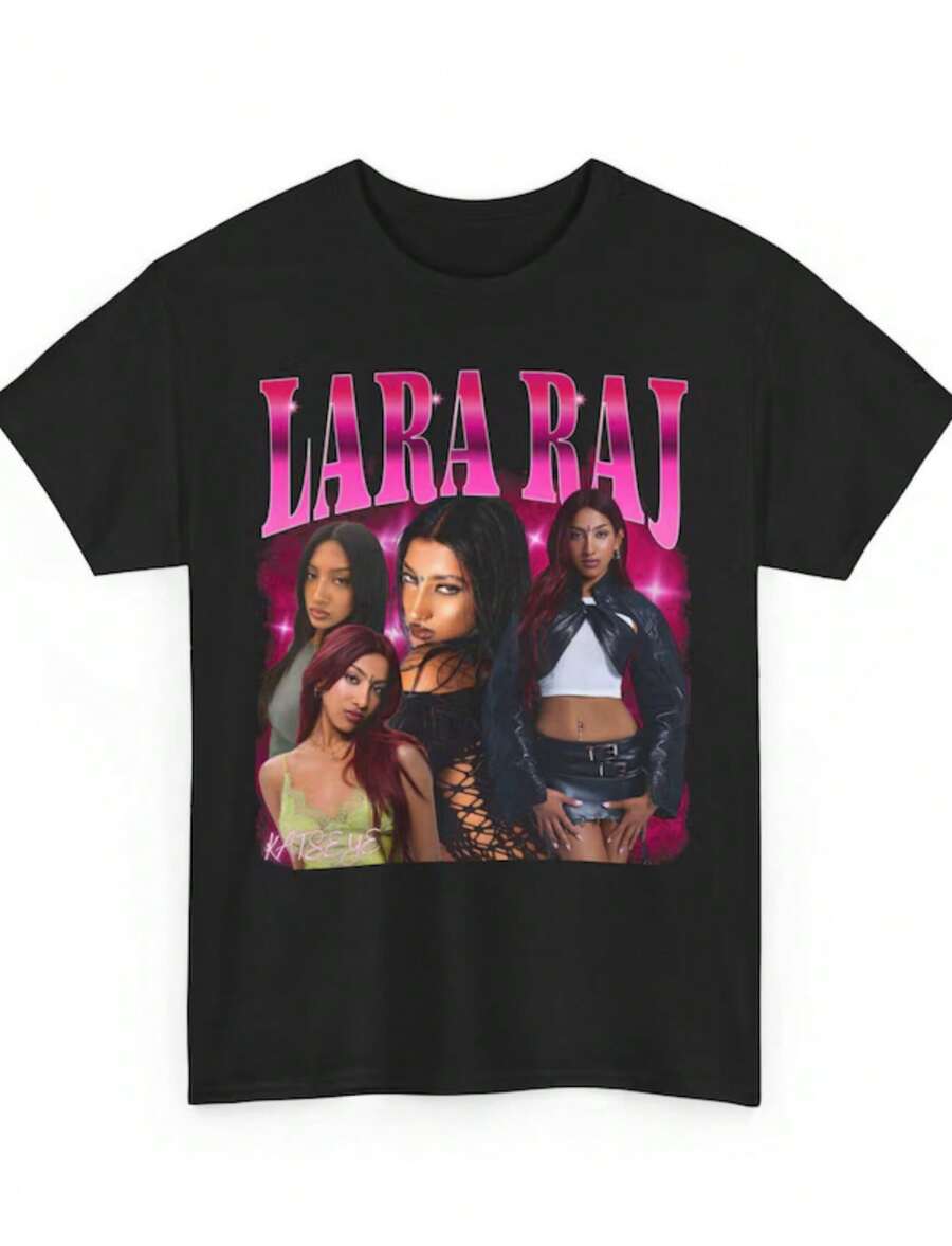 Lara Raj Retro Kpop Tee - Katseye Merch - 黑色 - 查看 1
