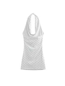 Đầm ngắn ôm sát không tay cổ bèo chấm bi, đầm ngắn hở lưng xếp ly (chấm bi ngẫu nhiên) màu trắng - trắng - Xem 6