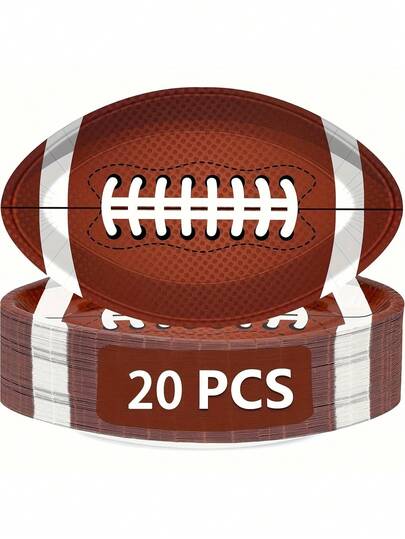 20 قطعة أطباق ورقية بيضاوية كبيرة ذات تصميم كرة القدم، مناسبة لأيام المباريات والتجمعات الرياضية وحفلات أعياد الميلاد - لتقديم الطعام والحلويات والكعك والوجبات الخفيفة