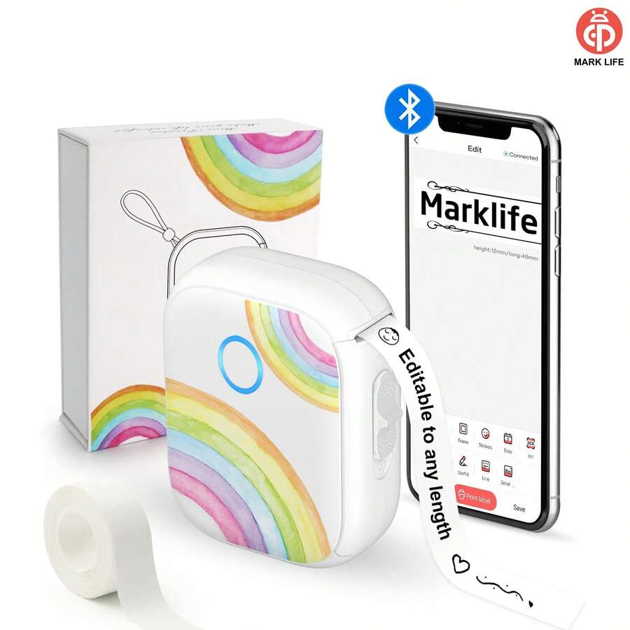 Marklife P12 Label Printer, Thermal Printer, Portable Wireless Bluetooth Label Printer, Supports Continuous Printing, Can Print Gift Labels, Item Labels, And Thank You Stickers, Suitable For Office, Home, And Kitchen, Compatible With Apple And Android Systems. Holiday Season