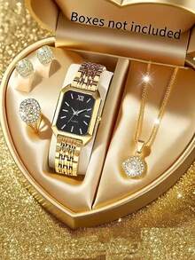 1pc Women's Luxury Steel Band Watch, Fashion Minimalist Square Quartz Watch Set For Female Students - Gold - View 10