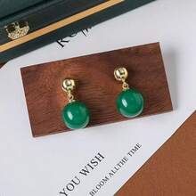 复古祖母绿耳环，独特小众爆炸造型耳环，奢华小众高端耳环，新款中国风耳环 - 綠色 - 查看 3