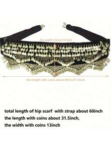 Jednoczęściowa spódnica do tańca brzucha, spódnica z chustą na biodra, akcesoria do kostiumów karnawałowych dla kobiet, spódnica na imprezę - Wielokolorowe - Zobacz 3