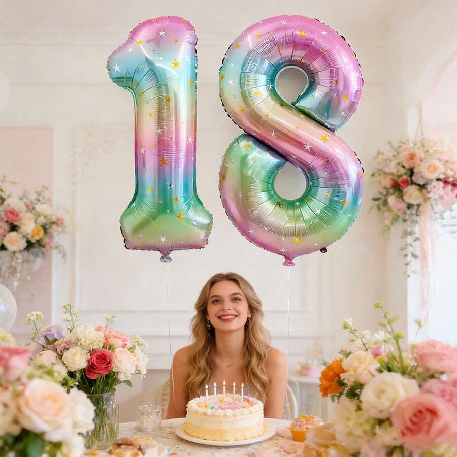 1pc 40-Inch 0-9 Gradient Rainbow Star Number Balloon, Vibrant Gradient Star Print Design, Suitable For Birthday, New Year, Anniversary, Holiday Party Decor, Birthday Number Balloon - Multicolor - View 1