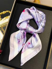 1件装花卉印花方巾，可作披肩、颈巾或头巾，女士适用 - 彩色 - 查看 10