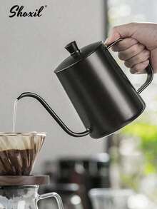 shoxil 1pc Black Stainless Steel Coffee Pot, Hand Drip Coffee Maker, Espresso Coffee Tool, Tea Pot, Water Kettle, 350ml/12oz And 600ml/20oz, Suitable For Daily Use, Saudi National Day Gift, Applicable For Home And Cafe - Black - View 3