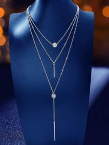 1pc Fashionable Multi-Layer Chains Long Necklace,Valentine's Day Gifts - 銀色 - 查看 3