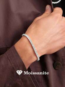 925 Sterling Silver Men's Tennis Moissanite Bracelet, 4.0mm Moissanite Inlaid Silver Bracelet, Full Pave Moissanite Bracelet, Shiny Bracelet, Jewelry Gift, Unisex Hip Hop Bracelet, Wedding Engagement, Fashion Party Jewelry, High-End Jewelry Gift, Anniversary, Gemstone Jewelry, Love Gift, Birthday, Wedding - 4.0mm/0.157inch - View 8