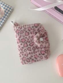 1pc Leopard Print Plush Snap Coin Purse, Cute Keychain Wallet, Student Card Holder - Multicolor - View 14