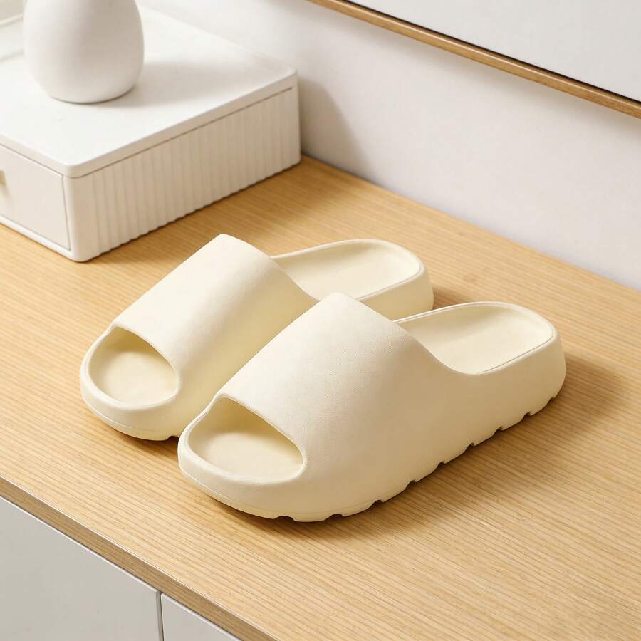Summer Men's Soft-Soled Non-Slip Quick-Drying Slippers, Unisex Casual Home Slippers, One-Piece Molded Soft Thick-Soled Slippers, Versatile Beach Sandals, For Home And Bathroom Use - 米色 - 查看 1