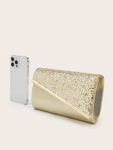 AIBBYDAR Damska Torebka Wieczorowa, Złota Modna Damska Torebka Kopertówka z Solidnym Brokatem, Idealna Do Sukienek Wieczorowych, Przenośny Portfel, Kosmetyczka, Odpinany Metalowy Pasek na Ramię, Na Ślub, Tańce, Spotkania, Imprezy - Złoto - Zobacz 3