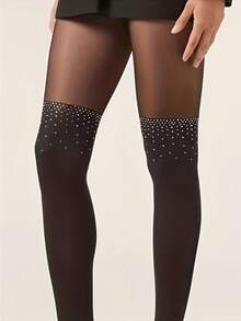 1双女士亮片层叠打底裤，时尚复古性感，薄款紧身高腰高弹，百搭时尚，适合日常穿着。高品质亮片丝袜，春秋季节必备。 - 黑色 - 查看 2