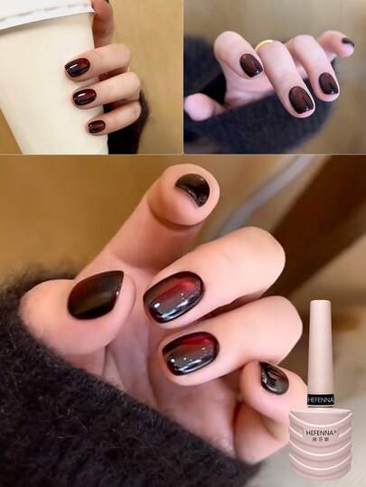 HEFENNA Deep Red Cat Eye Gel Nail Polish, Ruby Glass Bead Magnetic Cat Eye Nail Gel, UV Semi-Permanent Nail Polish DIY Nail Salon Gift(1pc)