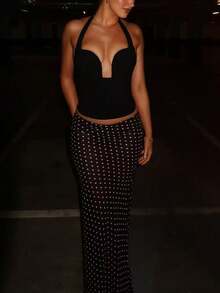 GLOpass Sexy Deep V-Neck Backless Crop Top, Women's Summer New Slim Fit Revealing Niche Design Nightclub Style Camisole Black - Black - View 6