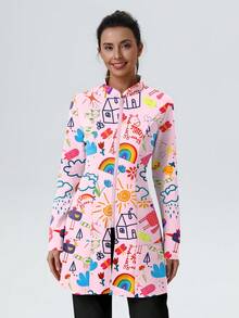 cimmuovere Women's Printed Zip Front Scrubs Jacket With Pockets, Workwear For Nurse, Dentist, Healthcare, Pet Hospital, Laboratory Vacation Spring - 淺粉色 - 查看 4