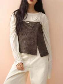 女士单件纽扣针织保暖裤，时尚百搭舒适叠穿裙，秋冬季 - 彩色 - 查看 2