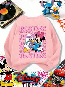 1pc Disney Minnie Mouse & Her Bestie Daisy Duck Retro "Besties" Est. 1996 Graphic Tween Girls Vintage Sweatshirt - Comfortable & Daily, Easy To Care, Ideal For Back-To-School, Weekend Hangouts And Nostalgic Disney Lovers - Hồng - Xem 5