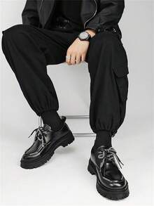 Black Casual Leather Shoes, Men's Spring 2026 New Arrival, Thick Sole, British Style, Versatile Dress Shoes - Black - View 1