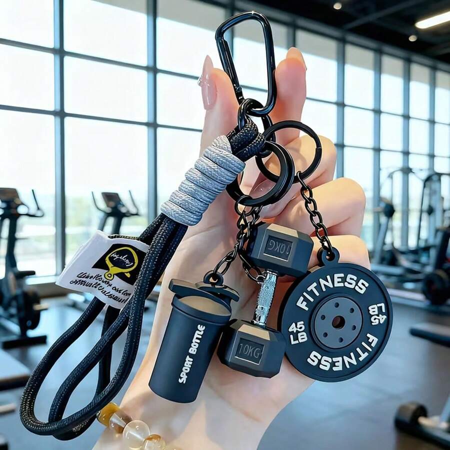 Personalized Fitness Style Barbell Dumbbell Keychain - Handmade Fitness Keychain Set, Fashionable Multi-Purpose Fitness Barbell Dumbbell Backpack Pendant Including Twist Rope, Barbell, Dumbbell, Water Bottle, Keychain. Suitable For Couples And Men & Women, Essential For Fitness Enthusiasts, Best Gift Choice For All Occasions. - Multicolor - View 1