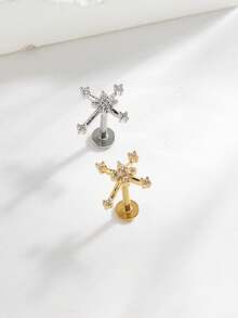 1pc Fashionable Minimalist Diamond Cross Stainless Steel Stud Earrings, Suitable For Women's Daily Wear - Cross - View 1
