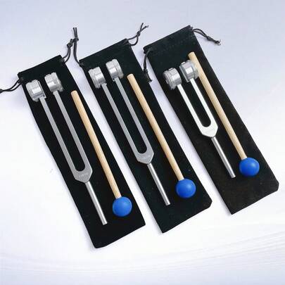 1 Set de Diapasones de Aleación de 128hz/136.1hz/256hz con Caja de Resonancia y Mazo - Terapia de Sonido, Yoga, Meditación y Herramienta de Relajación - Sin Carga, Gris Plateado