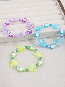 5pcs/Set Colorful Butterfly Beaded Bracelet For Girls, Acrylic Material - Multicolor - View 6