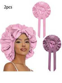 2/4 piezas Gorro de dormir de satén para mujer, diseño de correa elástica, suave y sedoso, material de satén colorido, gorro de dormir casual para el cuidado diario del cabello en el hogar - Multicolor A - Ver 14
