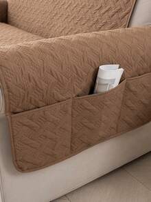 1 pieza Funda de sofá, fácil de limpiar, protector de sofá amigable con las mascotas, diseño acolchado de diamante, se ajusta a 1/2/3 plazas, transpirable para todas las estaciones, funda moderna de sofá con bolsillos laterales - Caqui - Ver 8