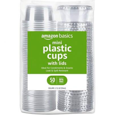 2 Ounce Mini Disposable Plastic Cups With Lids 50 Pack Small Bathroom Soupshot Cups For Jello Shots Pudding Medicine Dessert Condiments Salad Dressing Portion Control To Go Containers