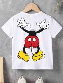 Disney White Background Mickey Mouse Breakthrough Print Front And Back Design Baby Short Sleeve T-Shirt - Playful And Cute Casual Top - trắng - Xem 4