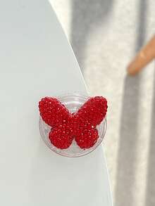 1pc Premium Butterfly Rhinestone Phone Holder, Diamond Butterfly Expandable Air Cushion Phone Stand, Adhesive Mount - Multicolor - View 10