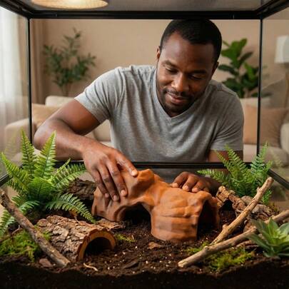 3D-utskrivet simulerat trädgren reptil gömställe, geckoödla skydd, reptilhabitat dekor