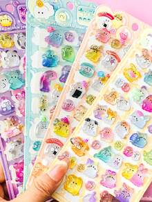 3D Embossed Rainbow Stickers, Suitable For Children, Cute Cartoon Animals, Underwater Creatures, Rabbit Family Stickers, Decorations - Gifts. Home Decor, Party Decorations, Birthday Gifts And Various Holiday Gifts, Fashionable. Fashion Item. Luxury. Sewing. DIY. Gifts For Friends Or Partners. - Multicolor - View 1