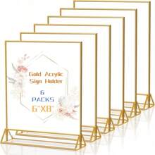 6pcs Acrylic Display Stand 6x8 Inch, Double-Sided Gold Photo Frame, Gold Vertical Table Number Card Holder Stand, Wedding Office Restaurant Party Table Card Menu Display Rack - Gold - View 2