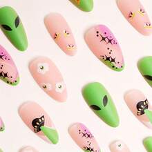 24 Pieces Of Adult Wearing Nail Products, New Sweet And Funny Alien Pattern Detachable Nail Art, Suitable For Women And Girls - Nữ giới - Xem 2