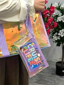 Transparent Cosmetic Bag, Laser Beach Clutch,With "Ceuise Life",Coconut Trees, Cruise And Other Related Itemsprint,Pvc Material, Large Capacity, Toiletry Bag, Convenient And Simple Storage Bag, Clear Ravel Toiletry Bag, Waterproof, Travel Toiletry Makeup Bag - Multicolor - View 2