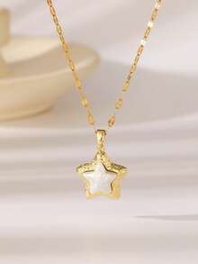 1pc Stainless Steel Bone Pendant Necklace With Water Drop & Heart Charms, Fashion Jewelry Gift For Women, Mothers, Mother's Day - Gold - View 2