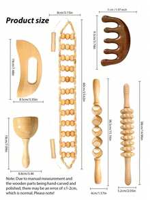 6pcs/Set Wooden Massage Tool Kit With Comb, Wooden Roller Massager, Wooden Scraper, Manual Wooden Meridian & Muscle Massager, Relaxation Small Tools, Suitable For Home And Professional Massage Therapy Institutions - Yellow - View 8