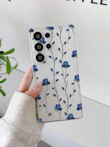 1pc Creative Minimalist Blue Floral Pattern Transparent Soft TPU Phone Case, Anti-Fall Anti-Scratch Anti-Fingerprint, Camera Lens Protection Suitable Compatible With Samsung, Nothing, Pixel, - Multicolor - View 1