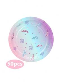10pcs/30pcs/50pcs Kpop Themed Plates Pink Blue Purple Gradient With Lightning Bolt & Kpop Logo Dinner Dessert Plates Suitable For Kpop Birthday Party Fan Meeting Decorations Paper Plates For K-Pop Music Singer Party Supplies - Multicolor - View 12