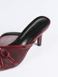 女士高跟凉鞋 女士酒红色高跟凉鞋 露趾蝴蝶结套脚拖鞋 深V鞋面套脚凉鞋 - 酒紅色 - 查看 8