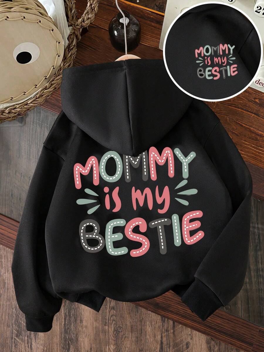 女童字母印花保暖卫衣 - 黑色 - 查看 1