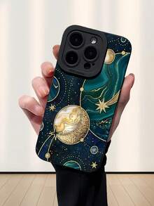 时尚、流行、个性化，星空金色月亮与银河大理石纹图案设计主题，奢华防震，美观可爱，保护镜头凸起，兼容 17/17Pro/17Pro Max、16、15、14、13、12、11 Plus/Pro Max及系列，以及Galaxy S/A系列，复活节、圣诞节、万圣节礼物/生日礼物，送给女朋友、男朋友、朋友或自己 - 黑色 - 查看 1