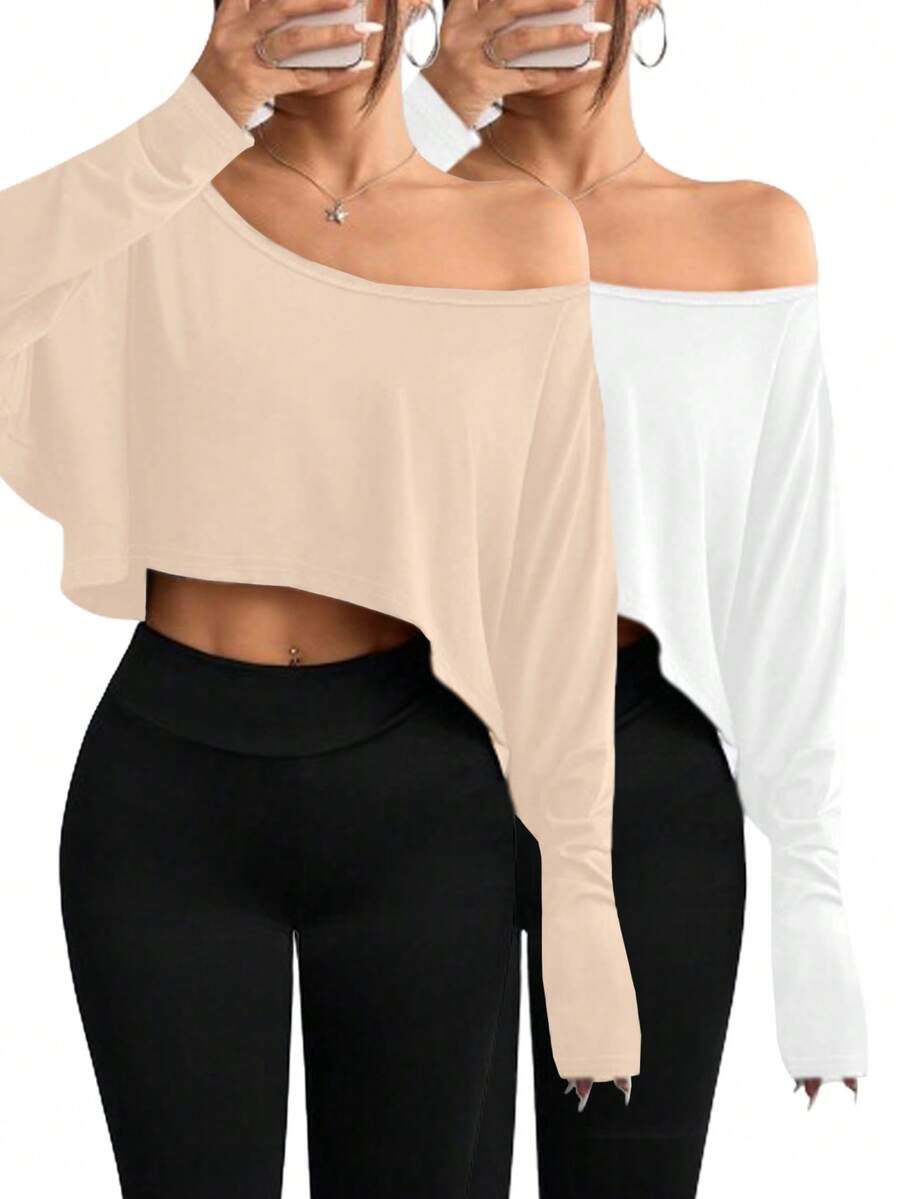 Women'S Summer Independence Day Off-The-Shoulder Beach T-Shirt - Loose Casual Top, Everyday Home Suit - Khaki White - View 1